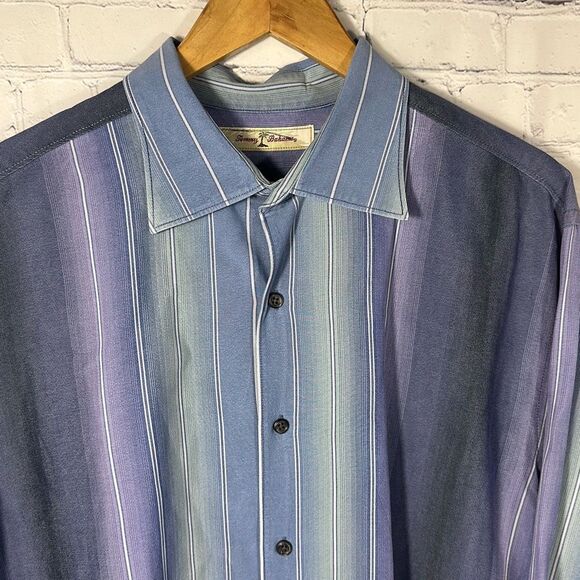 Tommy Bahama Shirt Mens XL Blue Purple Striped Long Sleeve 100% Tencel - Picture 2 of 8